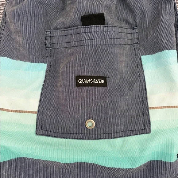 Quiksilver Men's Gray Swim Shorts with Aqua Gradient Stripes - Picture 5 of 7